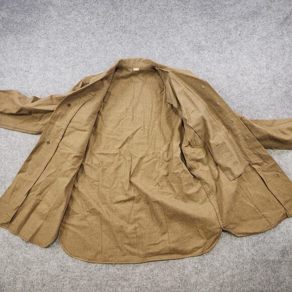 Vintage US Army Wool Shirt Mens 15.5 34 Khaki Button Front Military Uniform 50s - Picture 11 of 16